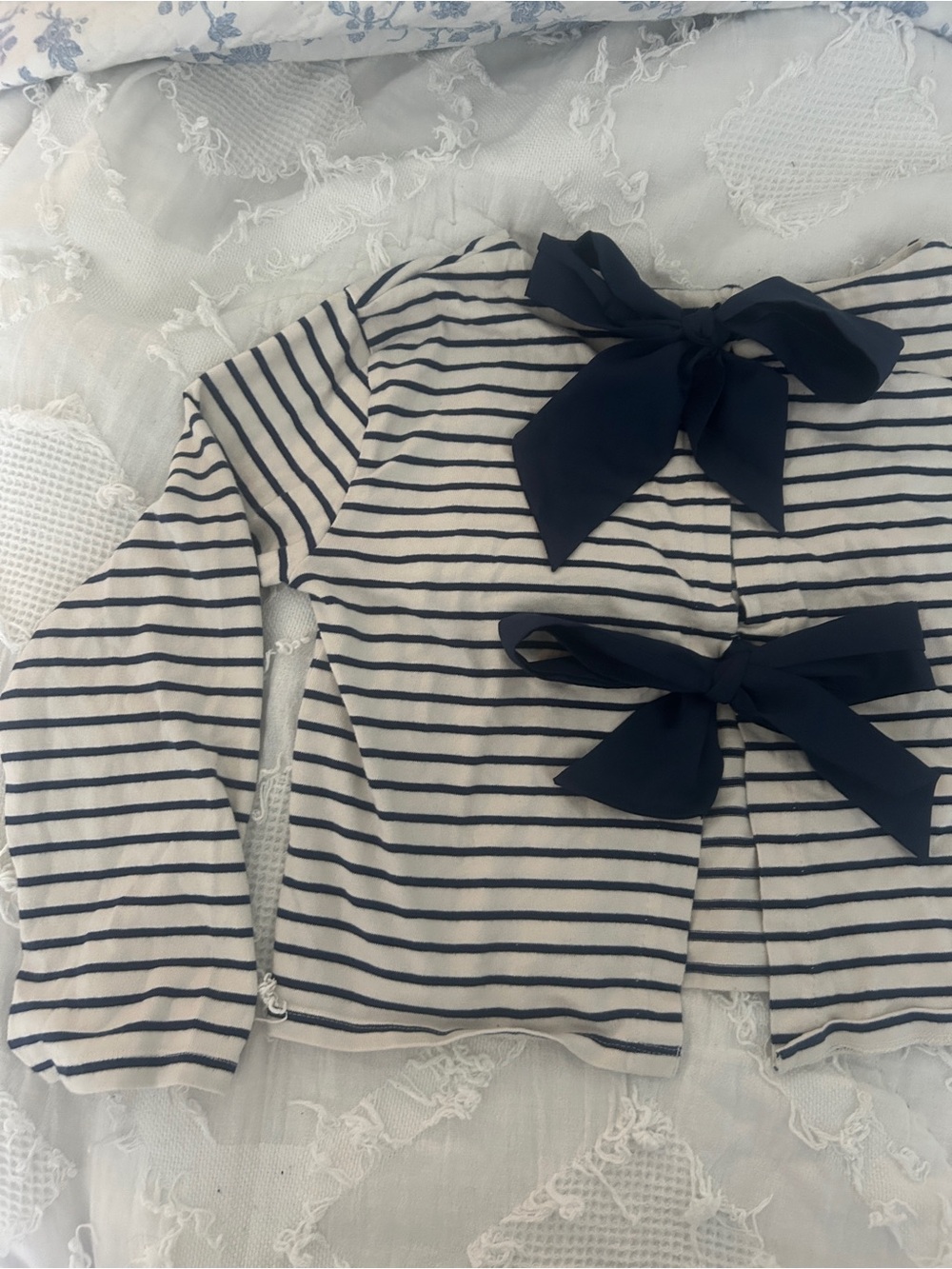 J. Crew Navy & White Striped Bow-Back Long Sleeve Top